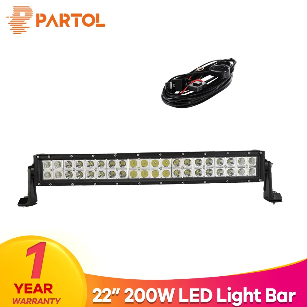 

Partol 22" 200W Dual Row Curved LED Light Bar Offroad Work Light Spot Flood Combo Beam 4X4 4WD LED Bar 12V for Jeep SUV Truck