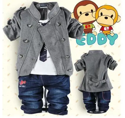 

NEW 2017 spring children clothing set baby boys 0-3 years old double-button three-pieces baby set