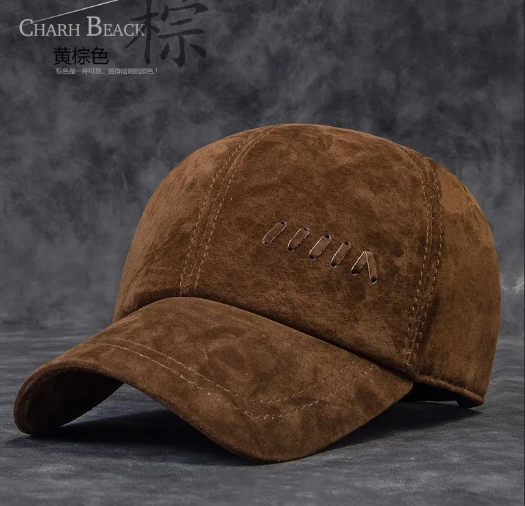 

Baseball cap Men 's high - quality Suede leather outdoor cap Leather hat new market fishing cap Leisure flat cap Windproof
