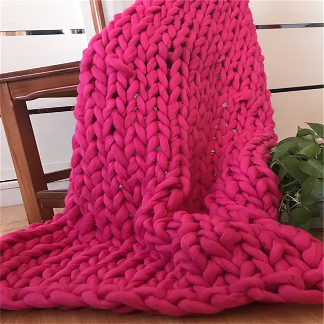 Solid color Knitting Throw Blanket Yarn Blanket Hand knitted Warm