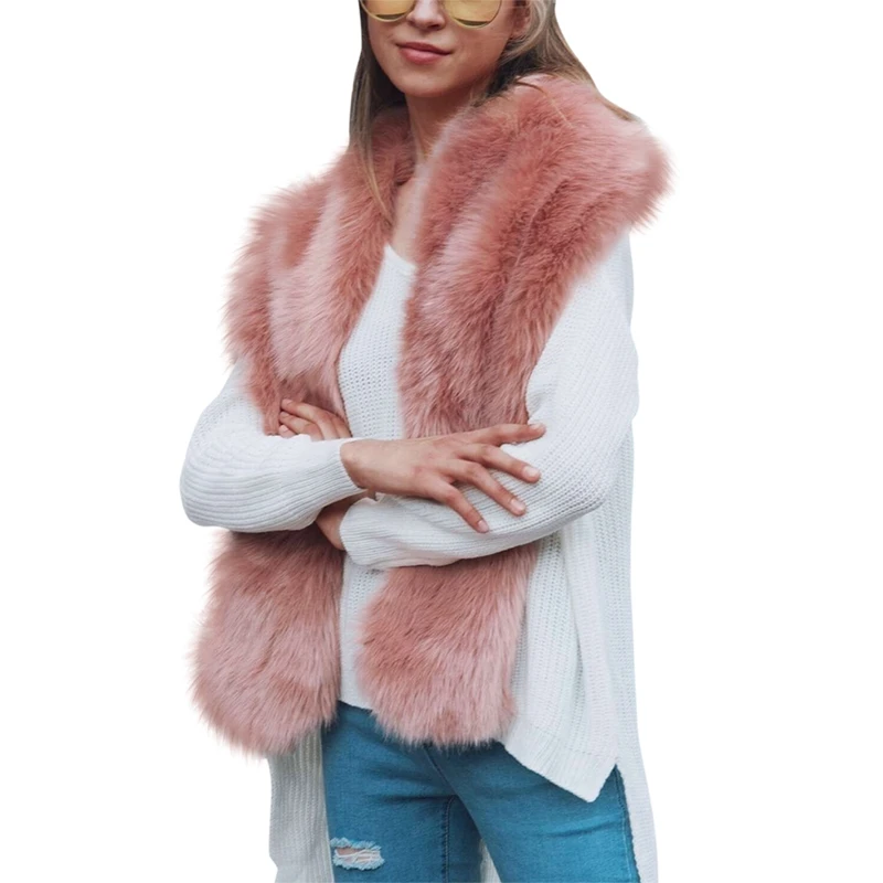 Kopen Roze Faux Bontkraag Sjaals Elegante Dames Vrouwen Wit Sjaal Cachecol Nieuwe ontwerp Winter Warm Bontkraag Sjaal