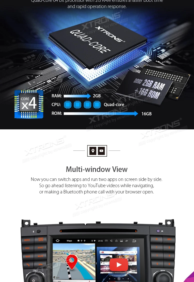 Sale XTRONS 2 Din 7" HD Android 7.1 Radio GPS HDMI Car DVD Player for Mercedes Benz W209 W203 C180 C200 C220 C230 C240 C250 C270 W463 5