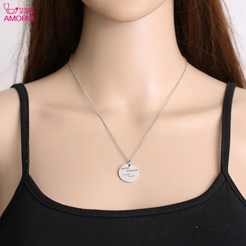 AMORUI Personality Record Life Gold Necklace Pendant For Women Round Pendant With \