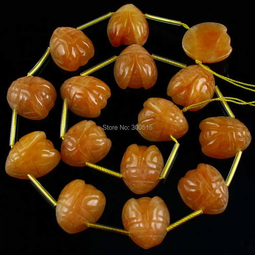 K61419 Carved red aventurine ladybug loose beads 15pcs |