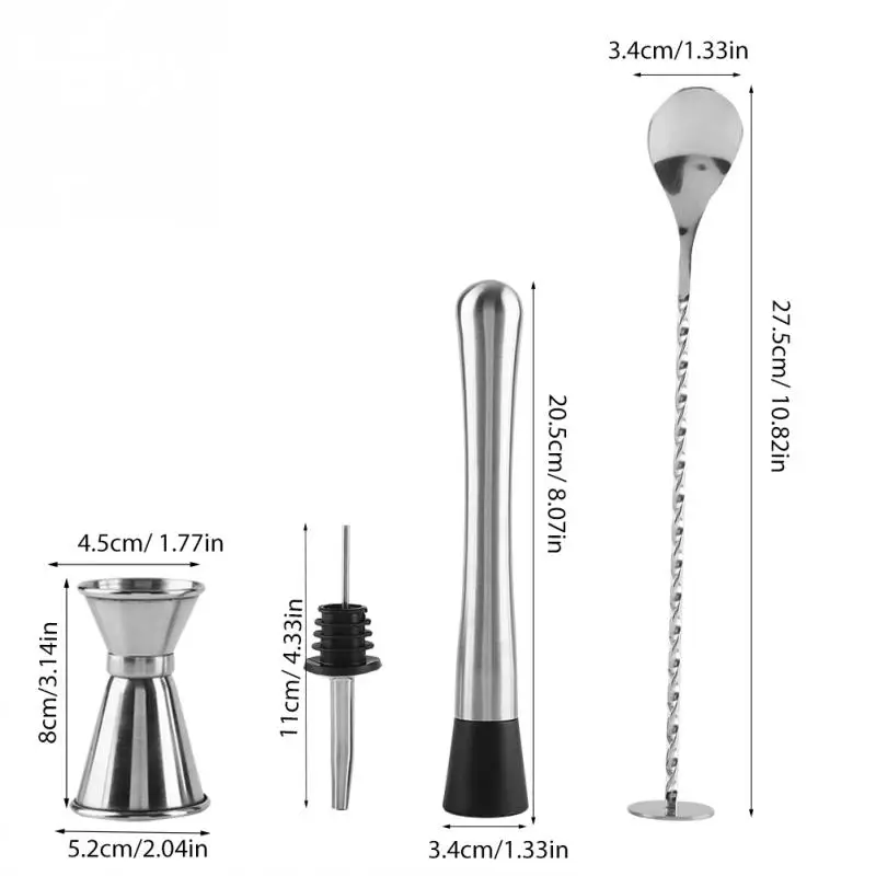 Хит, 4 шт. набор, прочный шейкер из нержавеющей стали, миксер, бармен, набор инструментов для дома, кухонная ложка, мерная чашка, барный инструмент - Цвет: B