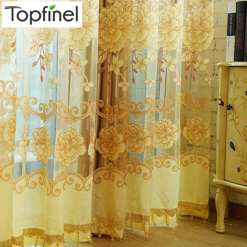 Topfinel Роскошные жаккардовые Тюль Sheer окна шторы для гостиная спальня вышитые