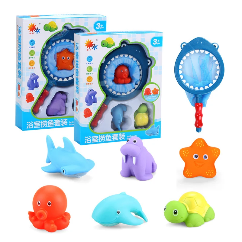 

4pcs/set New Born Baby Bath Toys Cute Mini Squeeze Sound Spray Water Sea Animal Educational Bathtub Water Toys for Baby Children