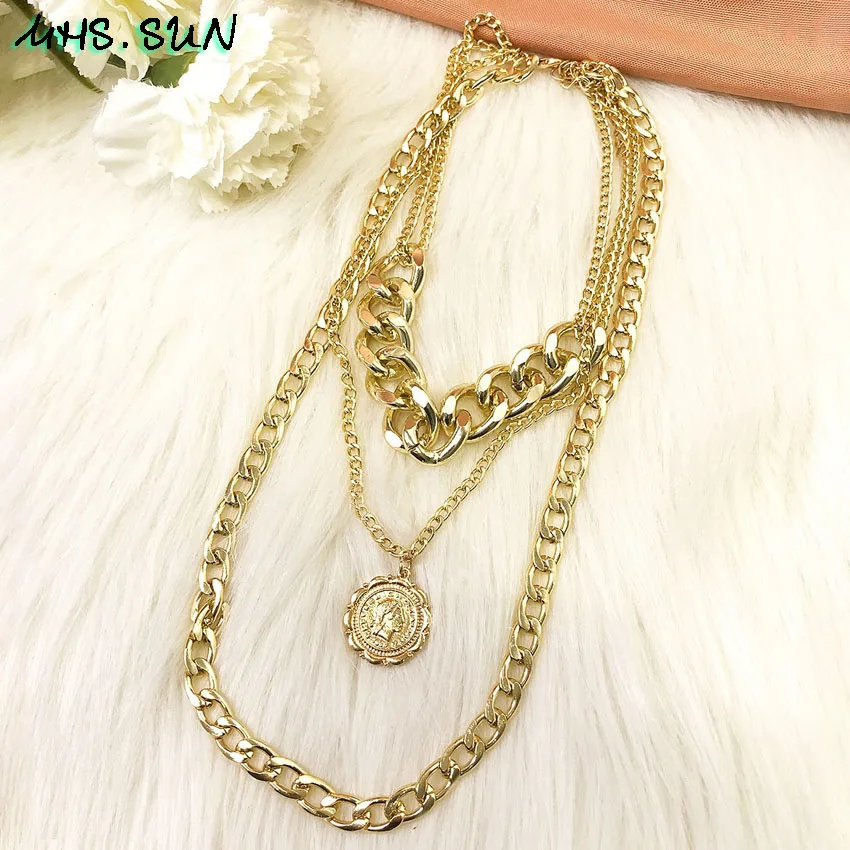 16 (7)  Exaggerated Women Layered Necklace Fashion European Style Chain Necklace SilverGold Vintage Jewelry Trendy Accessories 