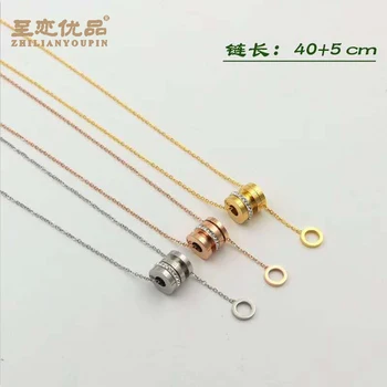 

2019 New Rose Gold Color Fashion Roman Crystal Column Pendant Necklace Titanium Steel Jewelry Woman Birthday Never Fade