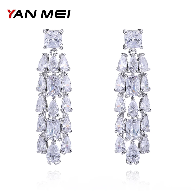 

YANMEI Luxury Geometric Crystal Dangle Earrings For Women Full Rhinestone Gift For Party YME7685