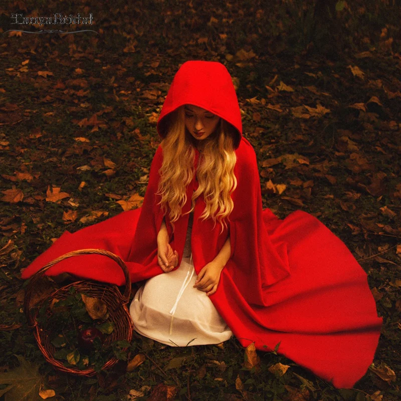 

Red Cape Wedding Cloak With Hood Women Winter outfit COSPLAY Shawl Accessories DJ062