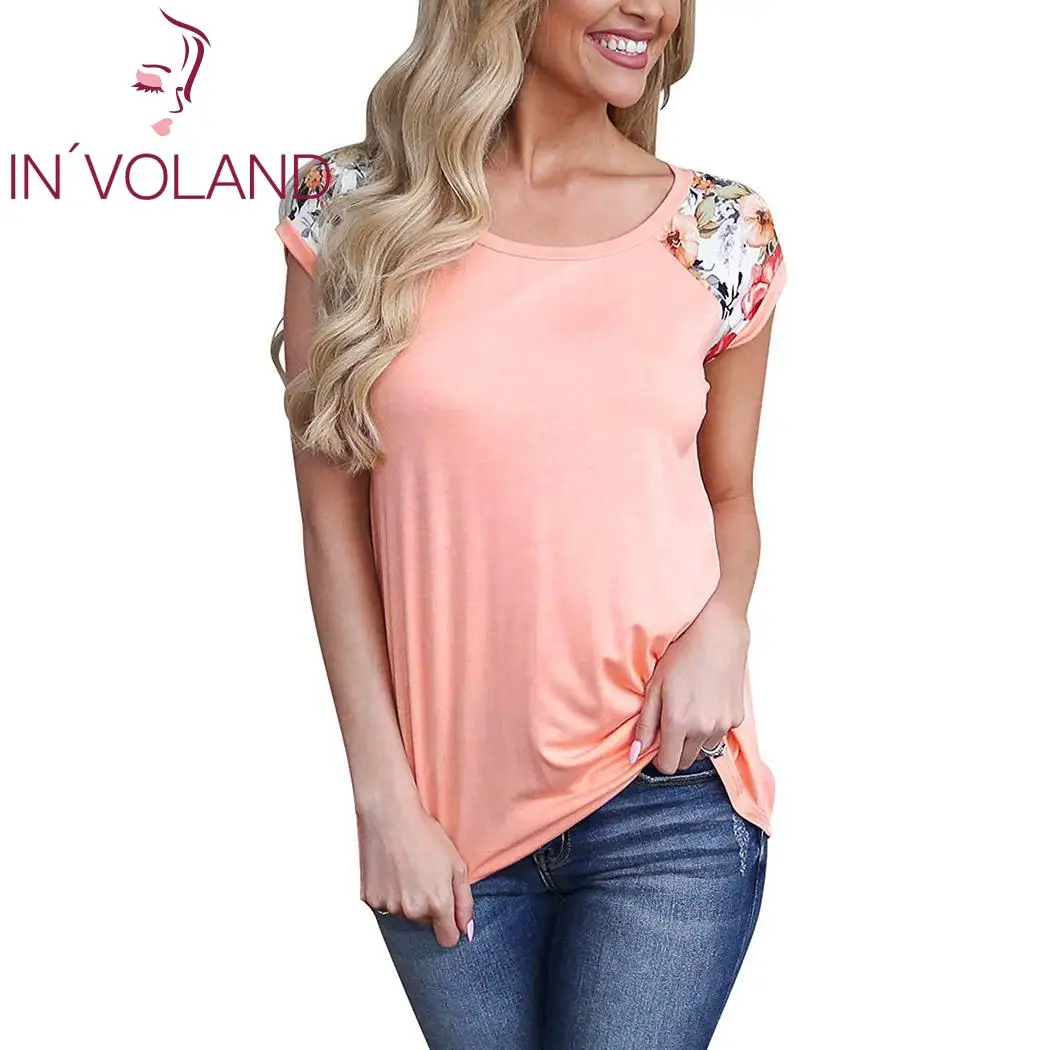 

Women Casual Loose O-Neck Short Sleeve Summer Long Patchwork Contrast Color Pullover Top T-Shirt