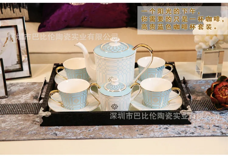 Небольшой свежий оригинальность костяной фарфор Чайный горшок костюм синий круг послеобеденный чай магазин керамическая кофейная чашка блюдо