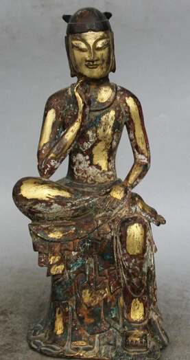

dr524 12" Tibet Buddhism Bronze 24K Gold Gilt Seat Northern Wei Buddha Wisdom Statue