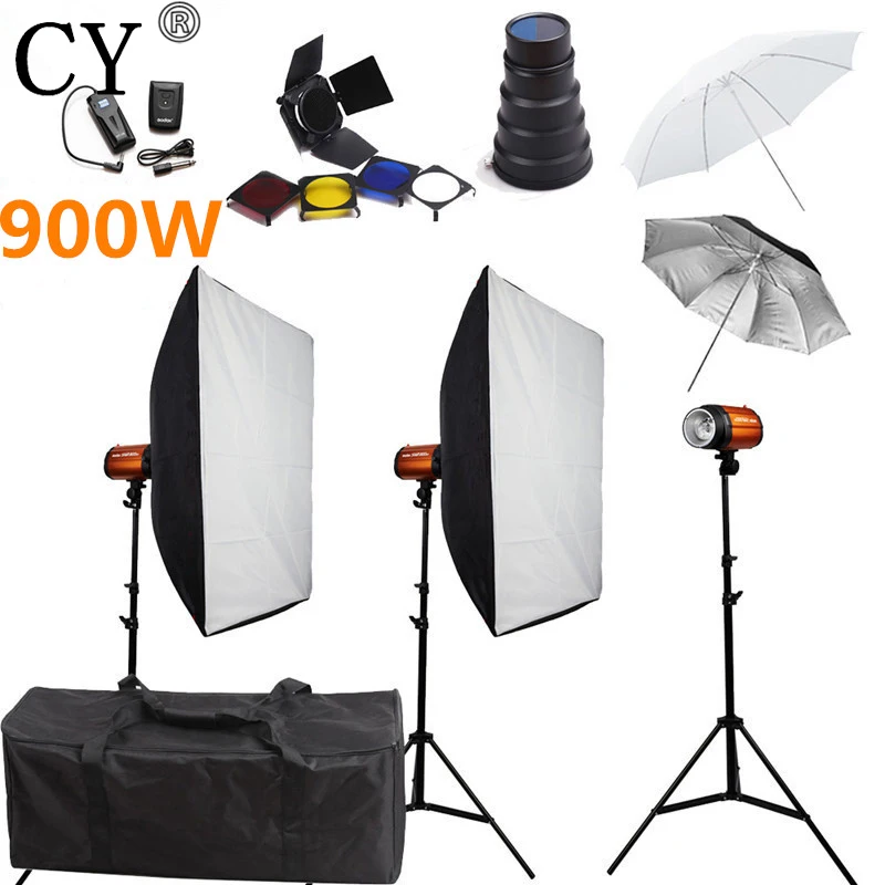 CY Photography Soft Box Flash Lighting Kits 900w Strobe Light Softbox Stand Set Photo Studio