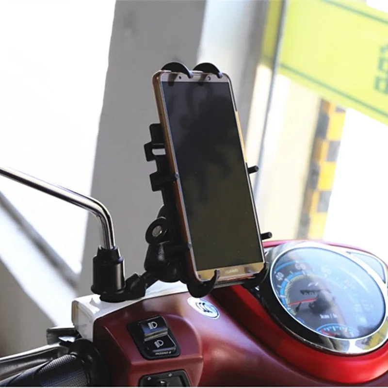  Motorcycle Handlebar Mount Kit Holder Double Socket Arm with Base Mount Rear View Mirror for Cell P