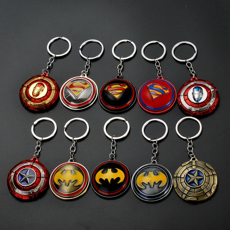 

Movie The Avengers Metal Shield Figures Keychain Batman/Ironman/Spiderman/Captain America Shield Key Chain Key Ring for Car Key