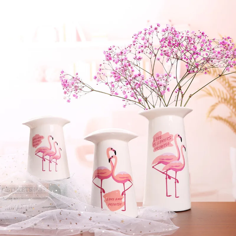 

Cute Pink Flamingos Ceramic Craft Decorative Tabletop Vases Ceramic Vase Decoration Home Dried Flower Vases Gift Home Decor