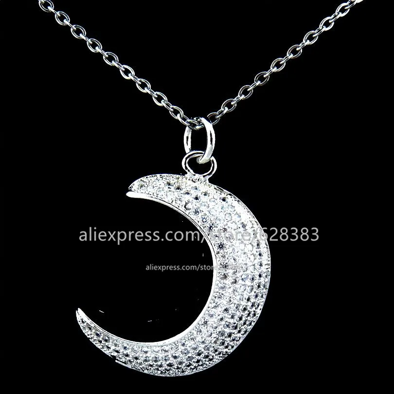 

GLOWCAT 21775 Fashion CZ Moon Necklace Copper Full Cubic Zirconia Pendant Necklaces Women Girl Wedding Party Statement Jewelry