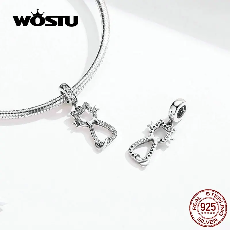WOSTU Сладкий кот Подвеска в виде животного Шарм 925 пробы серебро циркон бусины