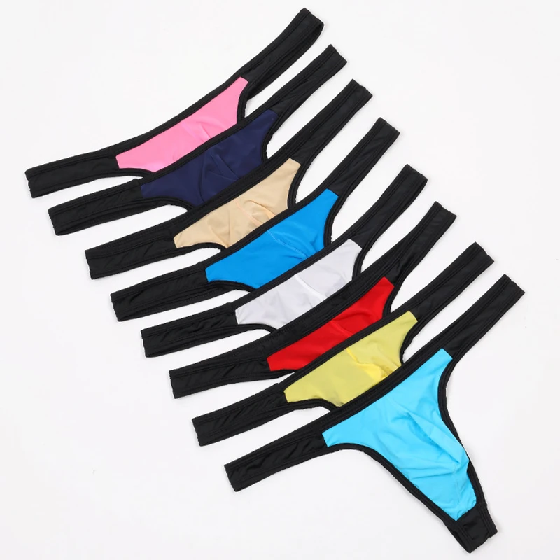 

8Pcs/Lot Men Thongs G Strings Sexy Gay Underwear Transparent Smooth Ice Silk Briefs Mens Bikini U Pouch T-Back Thong Tanga