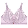Lencería Sexy sin aros para mujer, lencería fina con copa de cristal transpirable, encaje de flores, sujetador de talla grande 120EF ► Foto 3/6