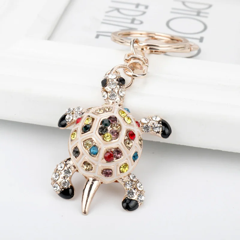 MQCHUN Cute Rhinestone Tortoise Keychains Metal Car Keyring Fashion