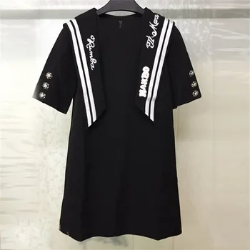 

Black Dresses For Women Summer O-neck Short Sleeve Mini Dress Women 2018 Fashion Letter Print Dress