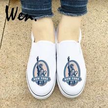 Вэнь Дизайн кроссовки Statue of Liberty Нью-Йоркская обувь без застежки мужские туфли на плоской подошве Белые Черные парусиновые женские туфли-лодочки для Рождественский подарок