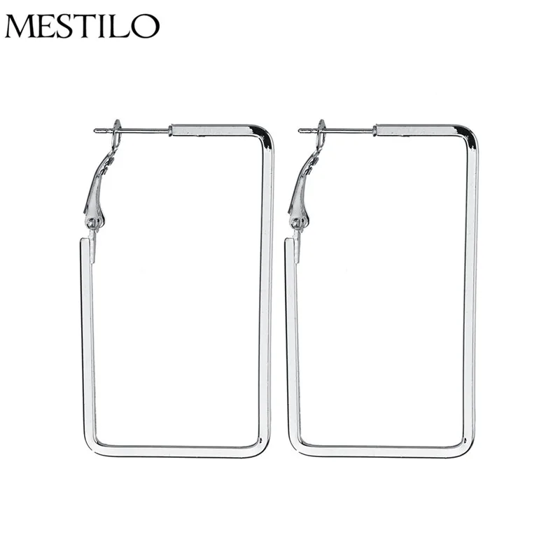 

MESTILO Exaggeration Punk Geometric Sliver Big Rectangle Smooth Hoop Earrings For Women Boho Simple Large Hoop Earrings European