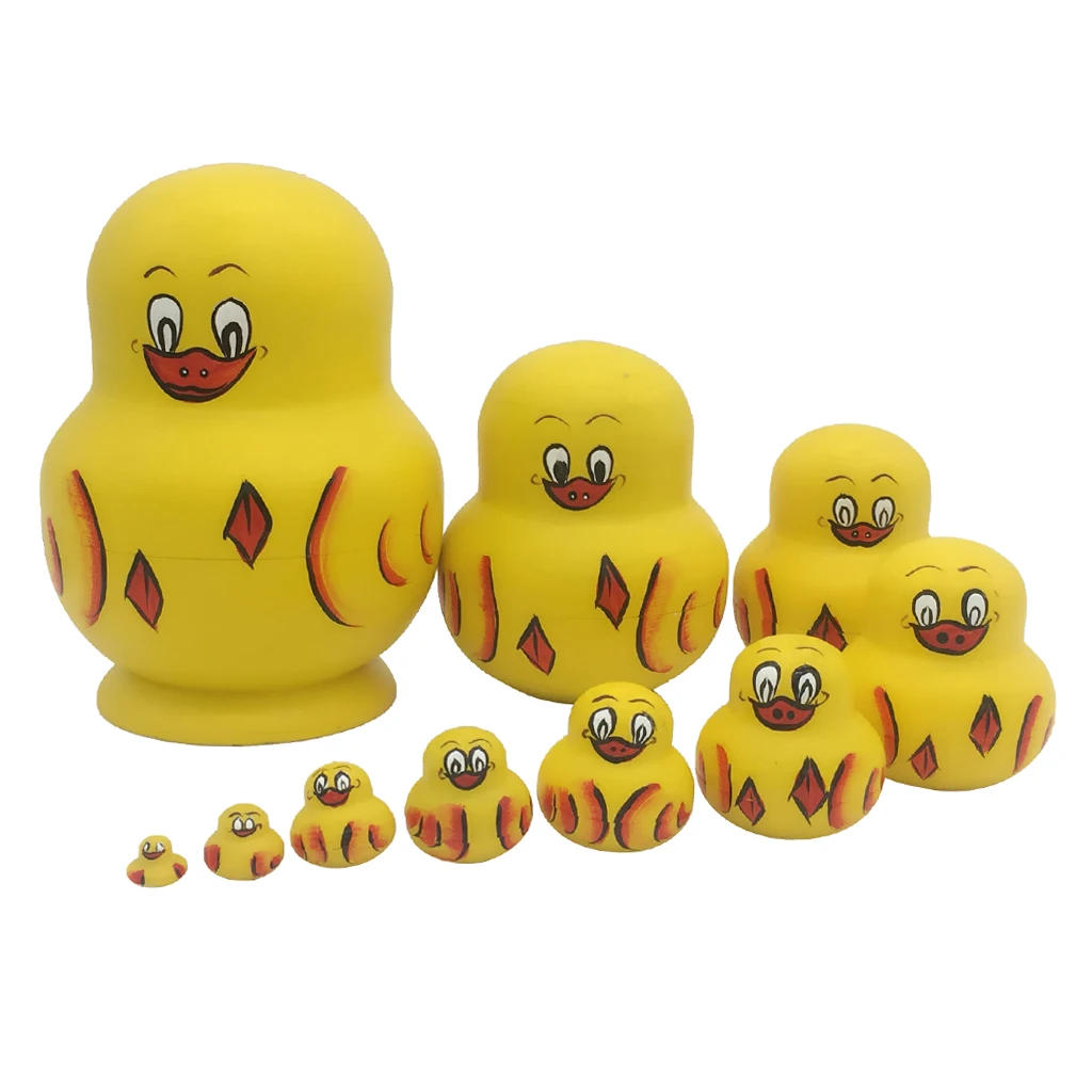 10 Pieces Yellow Handmade Cute Duck Russian Babushka Matryoshka Nesting Dolls Kit Kids Birthday Gift Christmas Ornaments | Игрушки и
