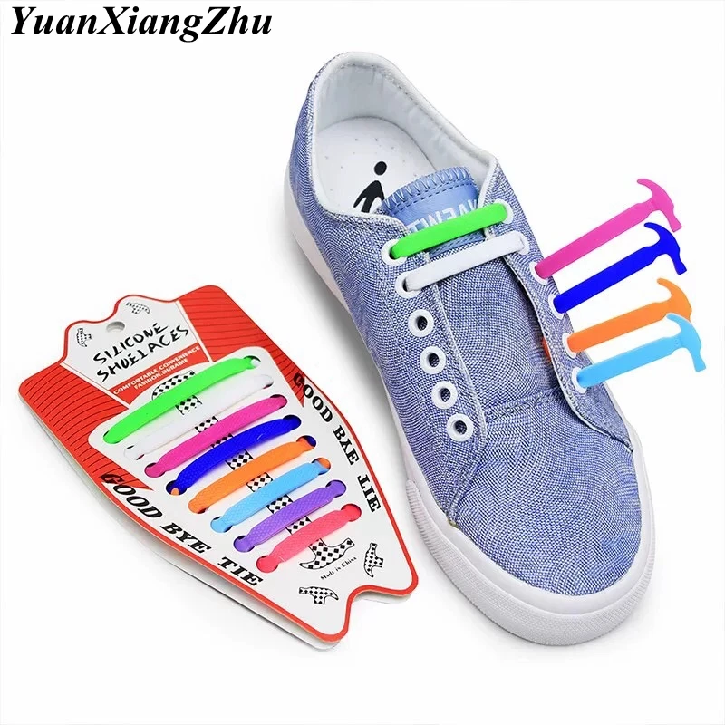 16pcs Outdoor Easy Lazy No Tie Shoelaces Elastic Silicone Shoe Laces Kids Adults