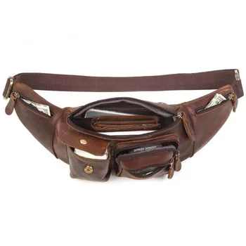 

Cool Leather Waist Bag & Chest Bags Casual Out Casual Unisex Leather Bags Crazy Horse Multi Pocket Phone Casual Fanny Pack Bag