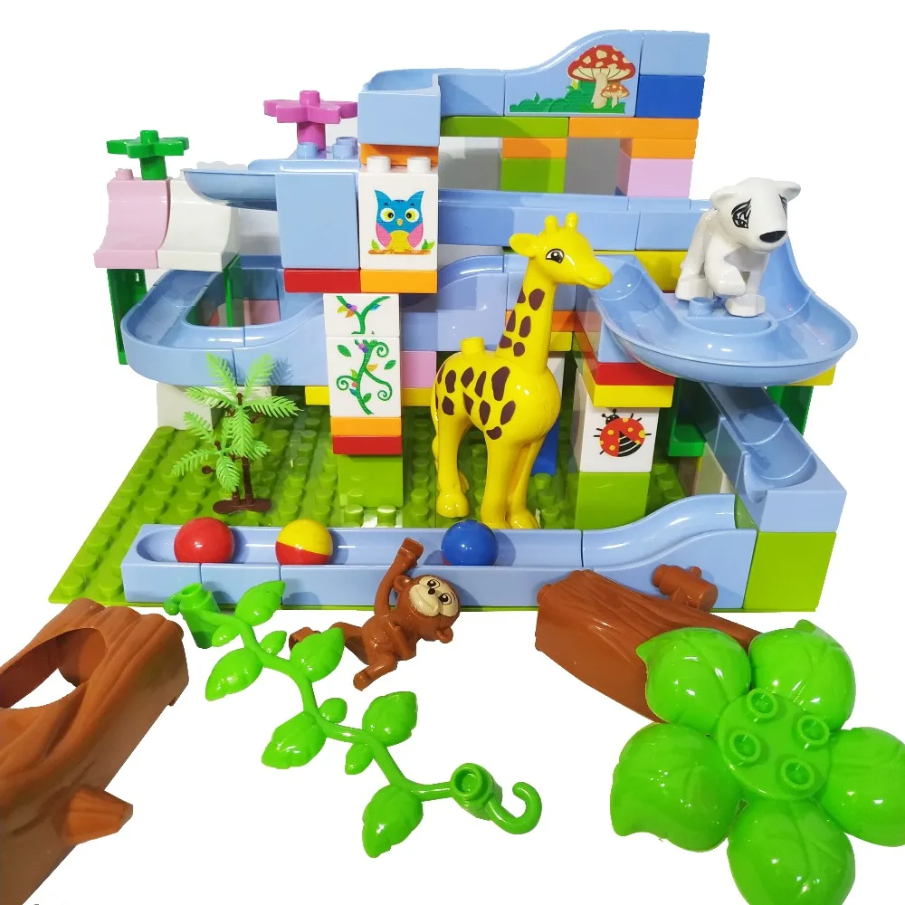 DIY Marble Race Run Slide Bricks Maze Ball Track Building Blocks Legoed Friends Duploed Block Toys For Children Fantasy Forest