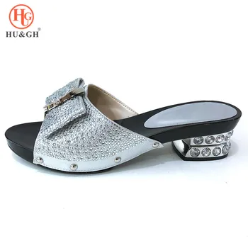 

New Silver Color African Wedding Shoes Open Toe Ladies Sandals Shoes Party Wedding Shoes Decorated with Rhinestone for Nigerian