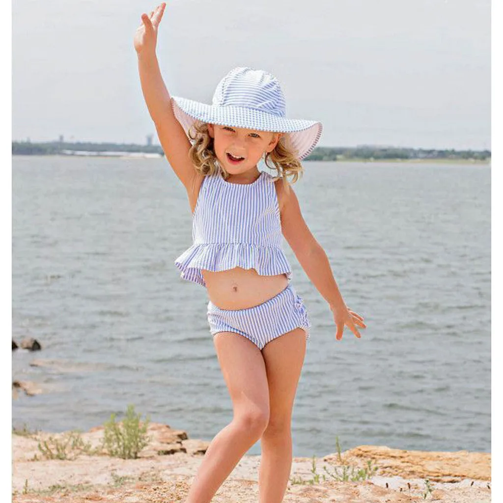 

baby girls bikini Swimwear Polyester two piece swimsuit girl kid Striped Bathing Sleevesless Beach swimwear Sets F329