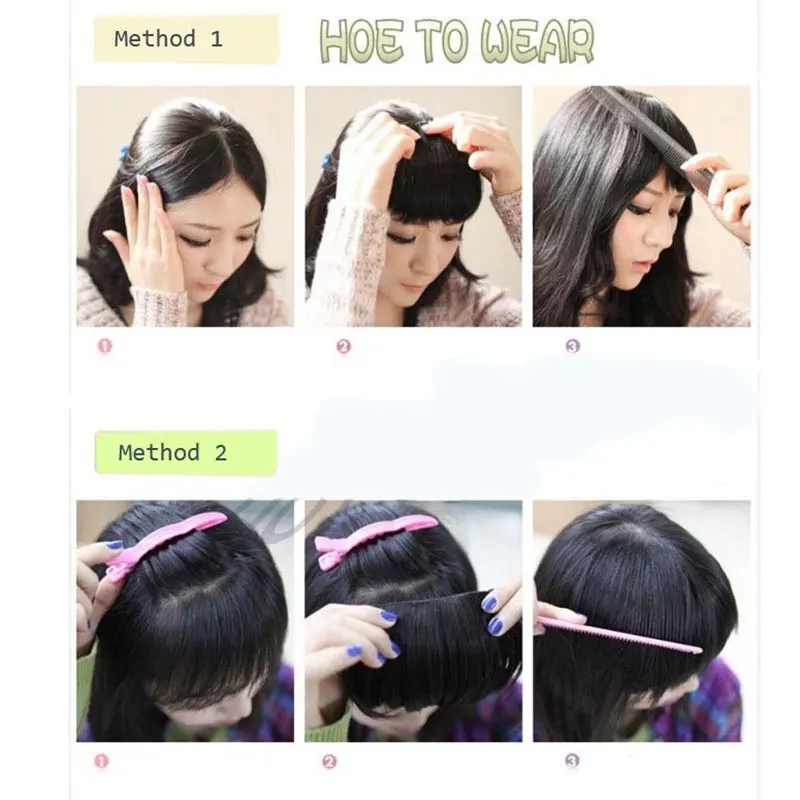 SNOILITE 9inch middle part bangs fake bangs hair pieces brown black clip in hair extensions bangs fringe for women