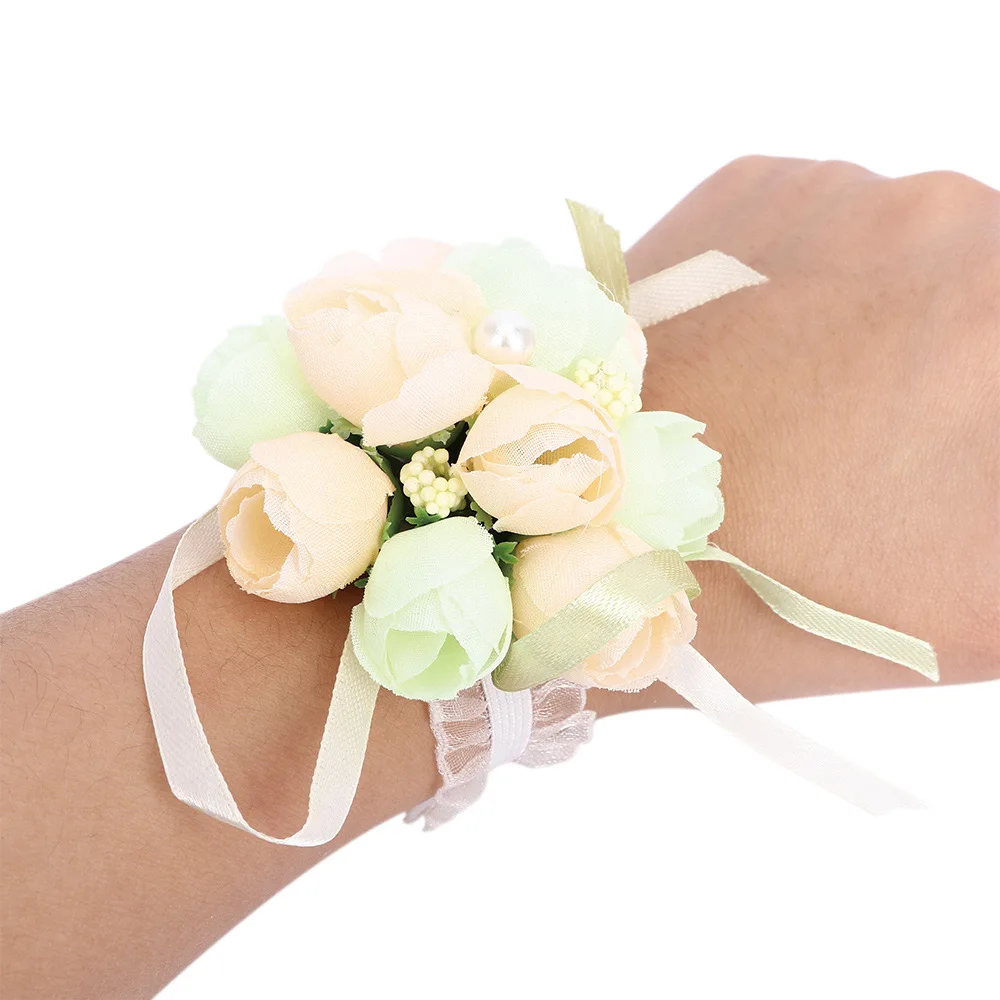 Wedding Party Hand Wrist Pearl Corsage Bracelet Flowers Bridal Bridesmaid 1PC~