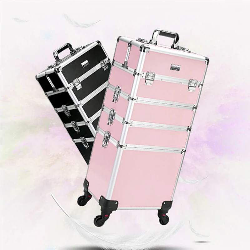 

Women's professional trolley cosmetic case portable makeup rolling luggage Nail art tattoo beauty travel suitcase Multi-layer