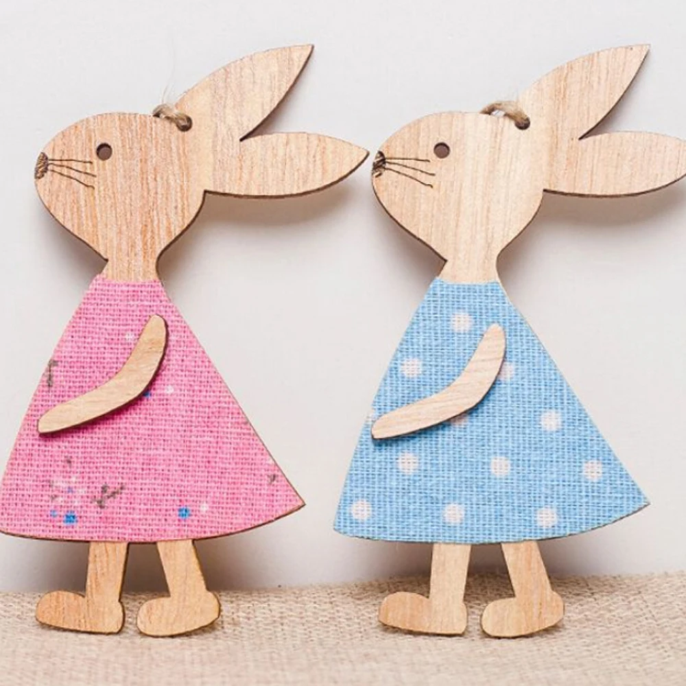 

4PCS Easter Rabbit Wooden Decoration DIY Wood Hanging Crafts Cute Bunny Easter Ornaments Party Supplies Home Decorations