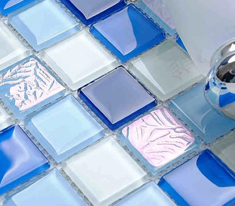 MUSTER Glas Aluminium Mosaik Blau Silber Mix Bad Küchen Dusche Badmosaik 