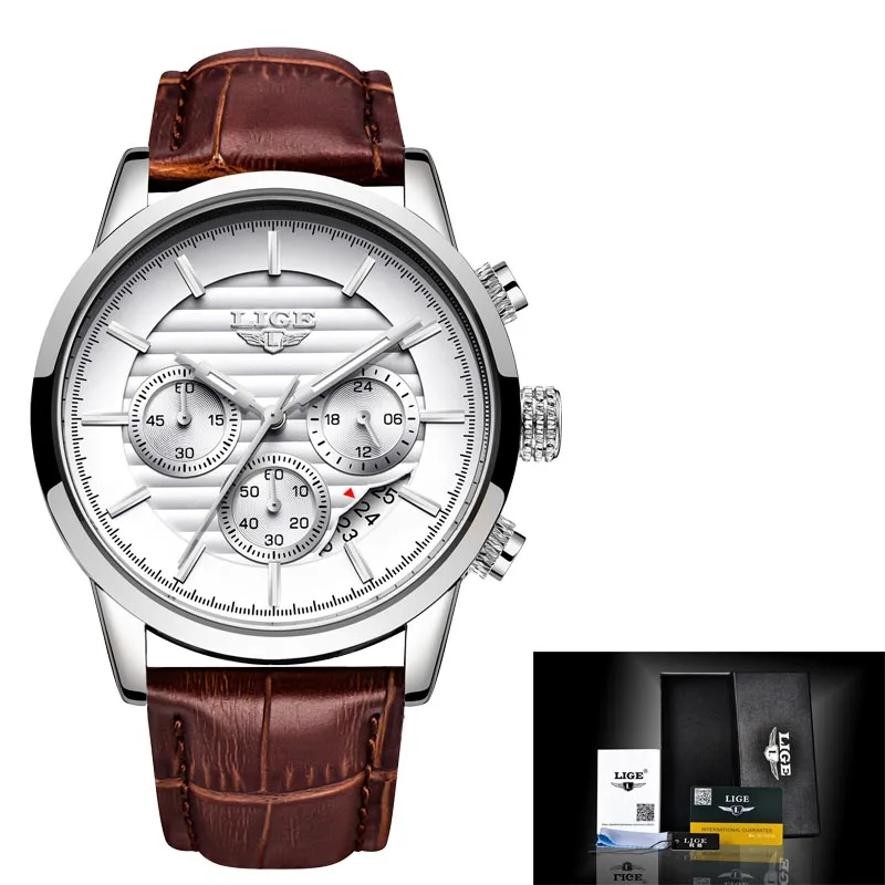 Новые роскошные брендовые LIGE мужские спортивные часы мужские кварцевые часы мужские военные кожаные Наручные часы Relogio Masculino+ подарок