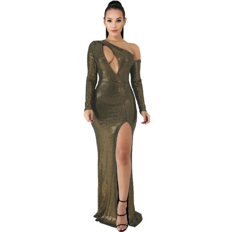 

glitter gold sequin long dress party fashion women dress elegant clothes robe femme vestidos de festa maxi sukienki sexy bodycon