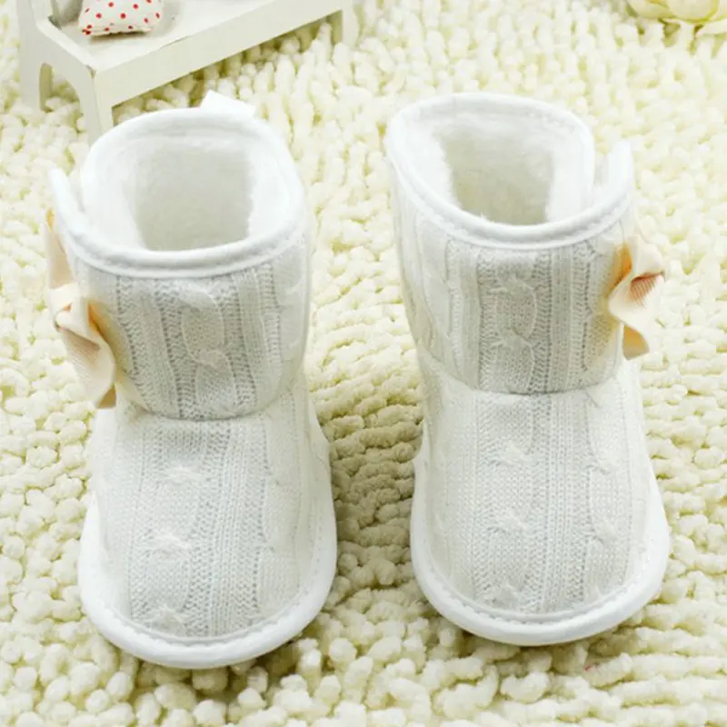 Newborn Girls Knit Woolen Snow Boots Bowknot Soft Sole Baby Fleece