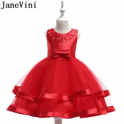 JaneVini красное платье с цветочным узором для девочек бальное шампанское по колено Детские Вечерние платья Vestidos Menina De Flor Para Casamento 2019
