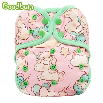 

Goodbum Newborn Baby Cloth Diaper Cover Nappy Adjustable Waterproof PUL Double Gusset Unicorn Printed 3kg-15kg