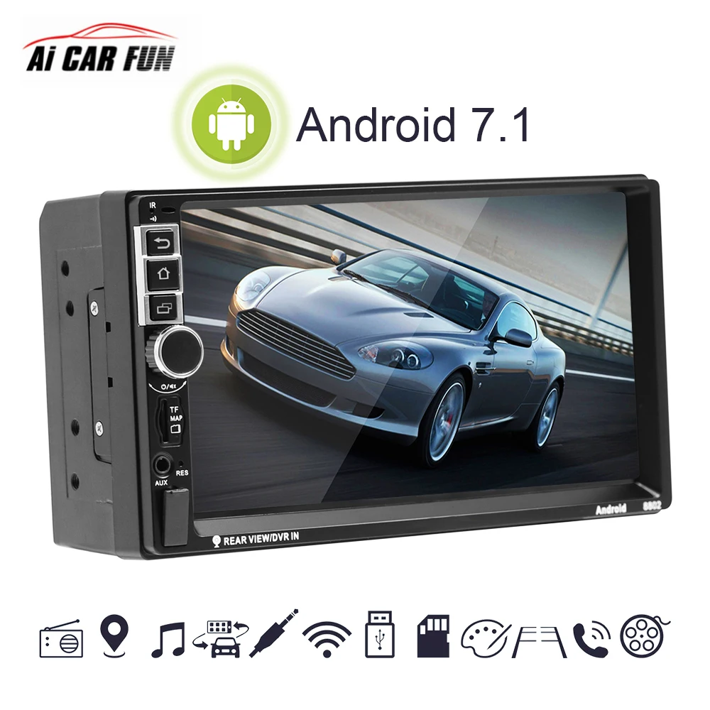 2 Din Android 7 1 System 7 Inch 4 cores 1024 600 HD Touch Screen Bluetooth