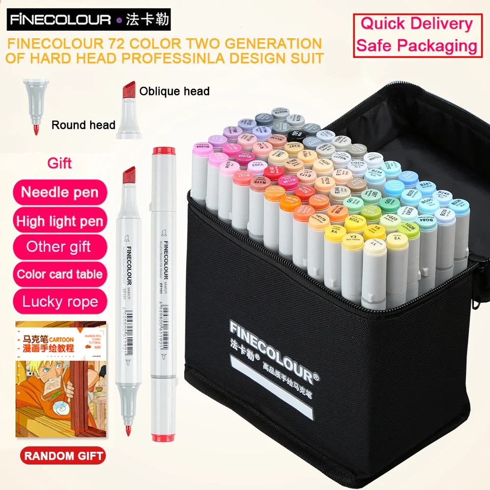 

FINECOLOUR EF101 36/48/60/72 Colors Art Markers Pens Set for School Student Design Drawing Manga Brush Marker Pen Art Supplies