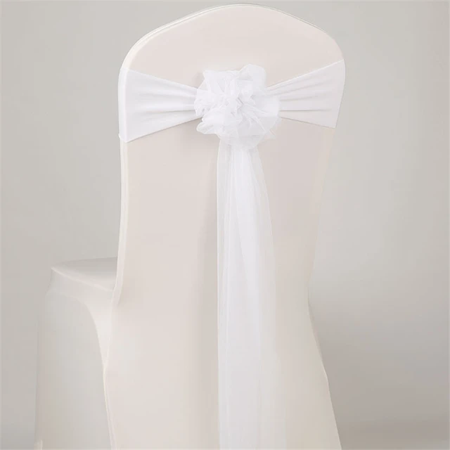 Chair Sashes Elastic Spandex Organza Wedding Cover Chair Bow Tie Band for Banquet Decoration Event Supplies 12 Colors Sash