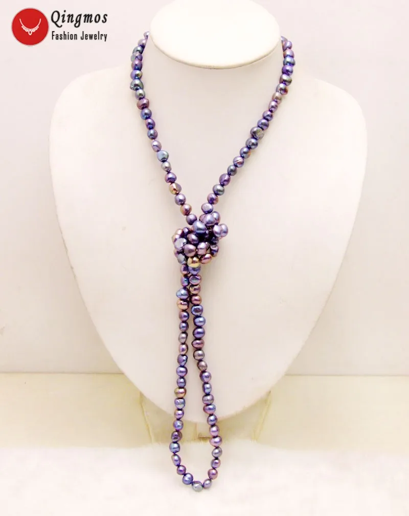 Qingos Trendy 40" Natural Pearl Necklace For Women With 89mm Black Baroque Freshwater Pearl